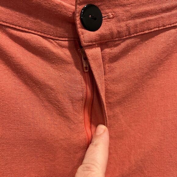Flynn Skye Womens Tami Straight Leg Button Pants Orange Large Beach Linen Blend - Picture 4 of 7
